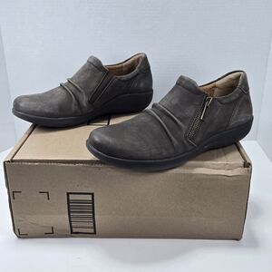 Aetrex Women's Katie Dark Earth Brown Leather Zippered SlipOn Loafers Size 7.5-8